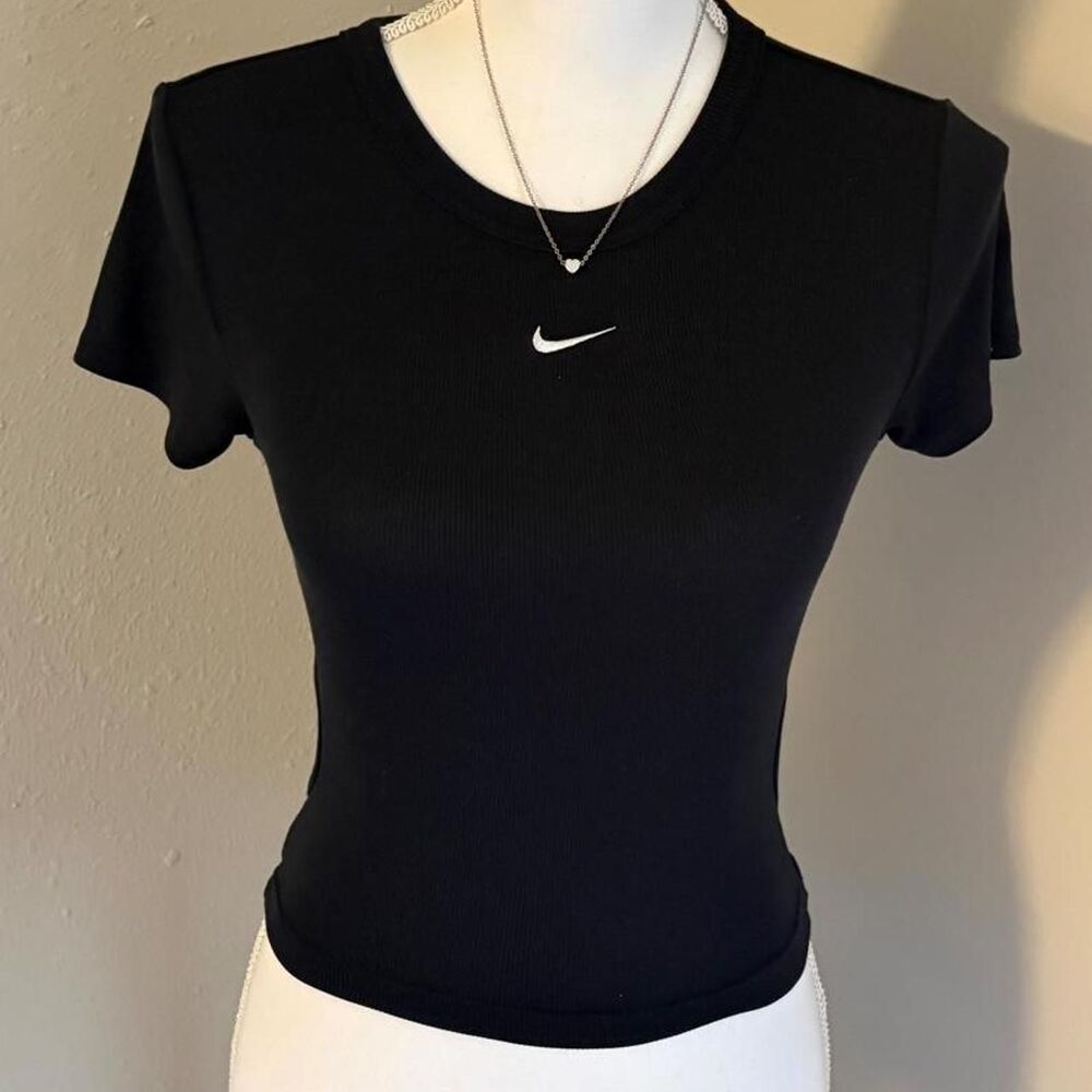 Black Nike baby tee with open lower back